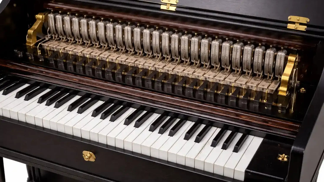 Celesta mit Tastatur und sichtbarer Hammermechanik