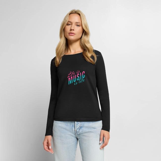Damen Langarmshirt mit Musikmotiv als Beispiel für 8 verschiedene Langarmshirts von MusicaMotive