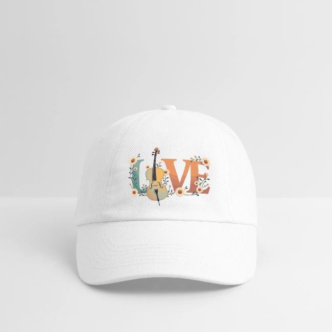 Baseballkappe mit floralem Love-Design und Cello als Geschenk für Musikliebhaber
