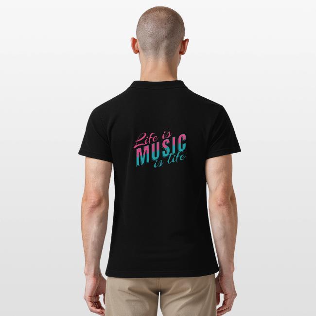 Schwarzes Herren Poloshirt mit Musikdesign aus der MusicaMotive Kollektion mit insgesamt 7 Poloshirt-Varianten