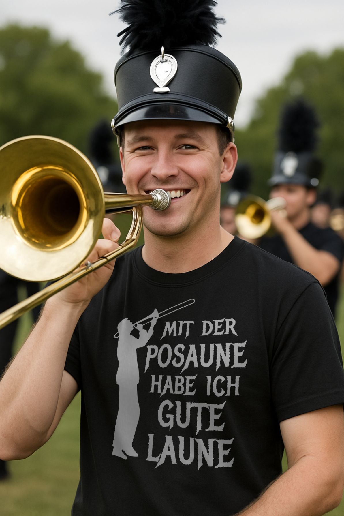 Lustiges Posaune Shirt mit dem Spruch Mit der Posaune habe ich gute Laune von musicamotive