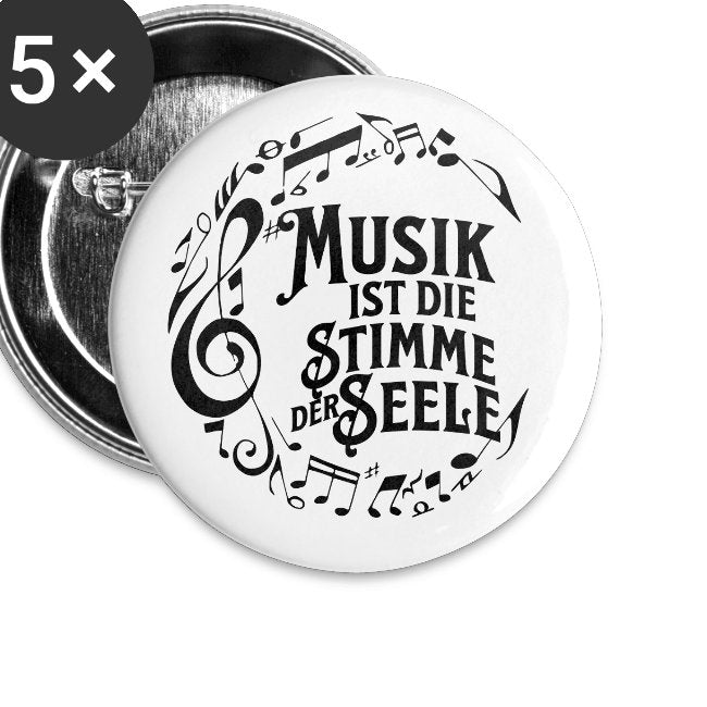 Button-Set mit Musik-Spruch „Musik ist die Stimme der Seele“, 56 mm
