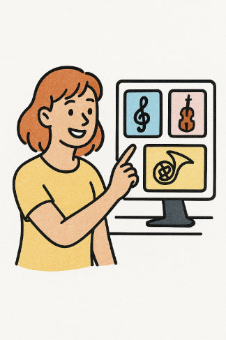 Illustration zur Design-Wunschbox, die die Ideenfindung für Musikmotive zeigt