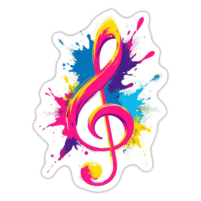Bunter Musik Sticker mit Notenschlüssel als Beispiel für 3 Sticker und Magnete von MusicaMotive