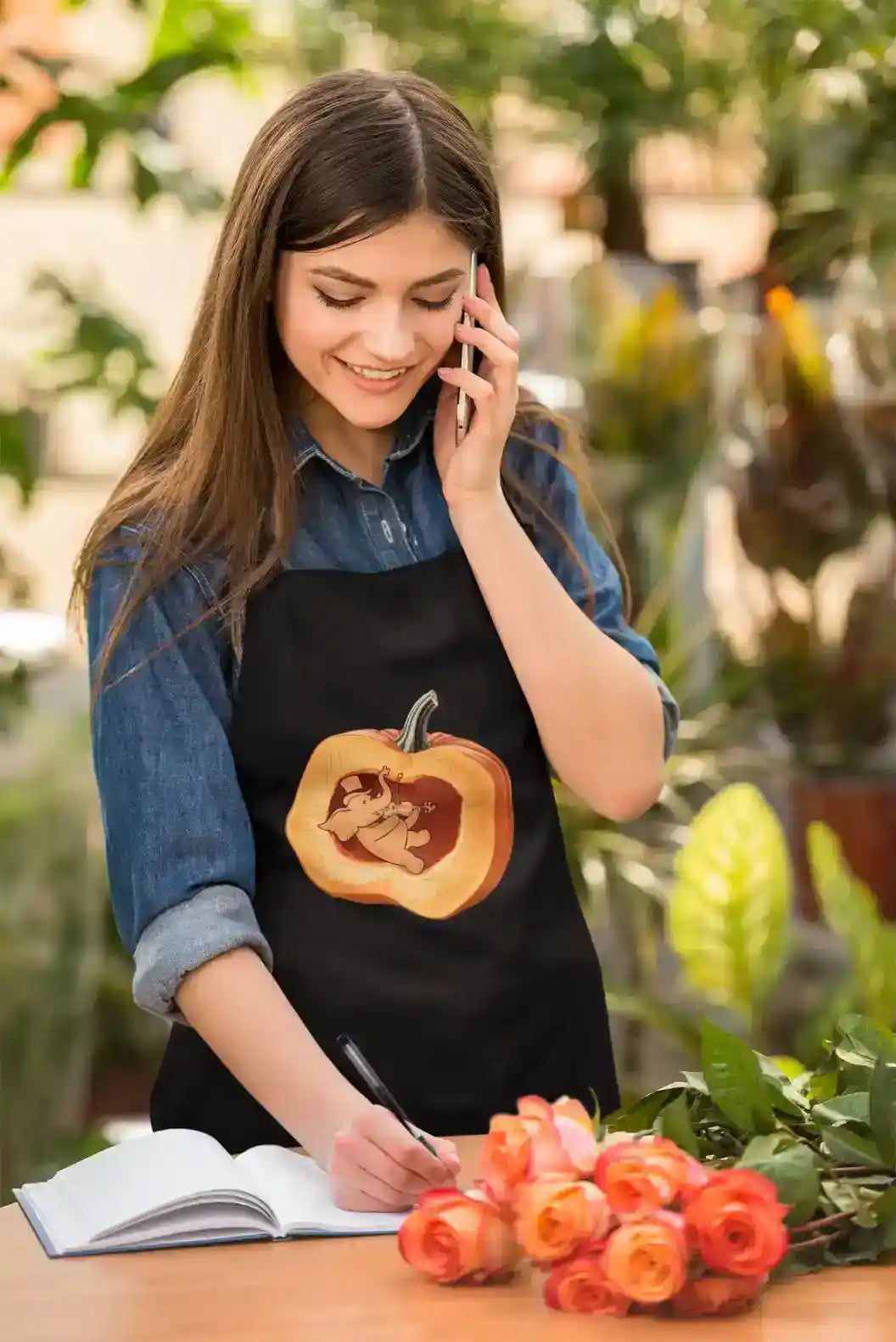 Kreative Schürze Geige spielender Elefant im Kürbis Blumenladen Geschenk Geigenliebhaber