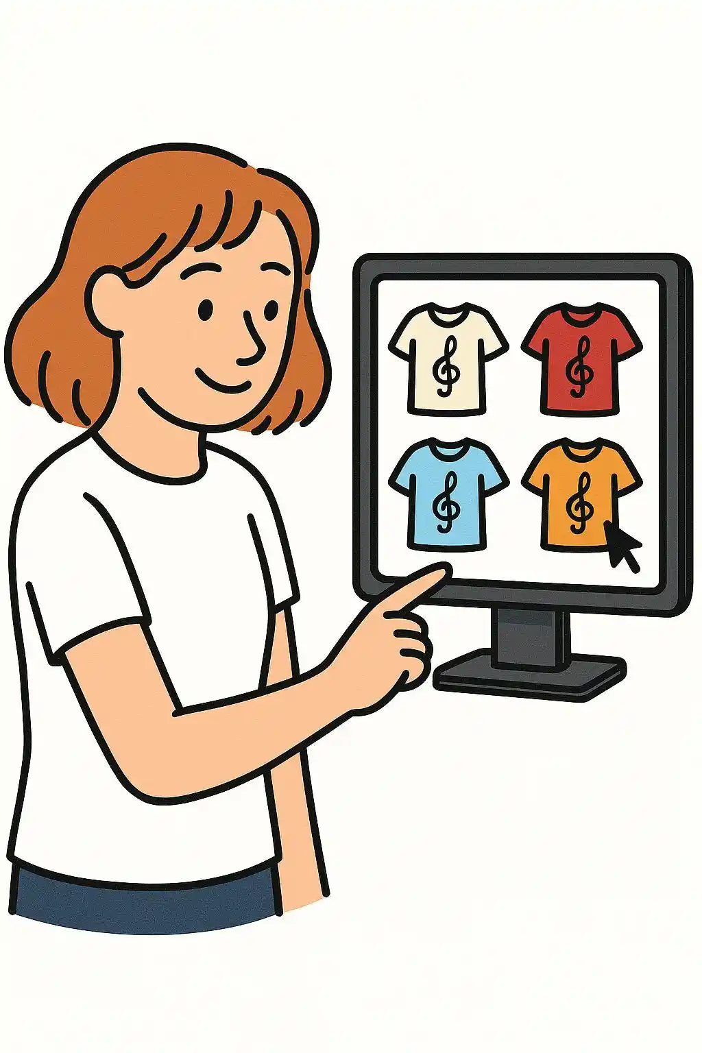 Illustration zur Designauswahl bei der Personalisierung mit verschiedenen Musikmotiven auf einem Bildschirm.